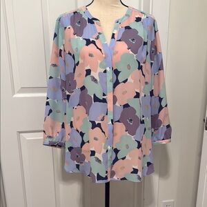 NYDJ Boxy Blouse with 3/4 Sleeves in Blue and Pink